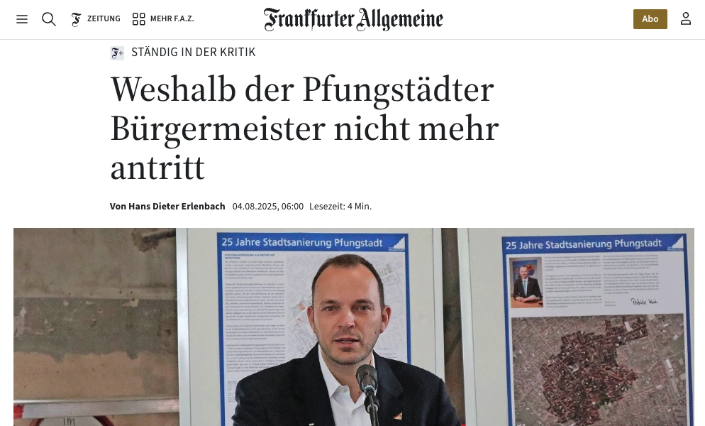Bürgermeisterkandidat Mathias Zeuner zum FAZ Artikel